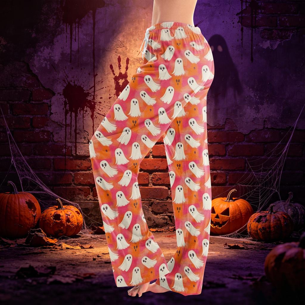 Women Drawstring Waist Halloween Print Long Pants Relaxed Fit Casual Trousers for Seasonal Festive Wear