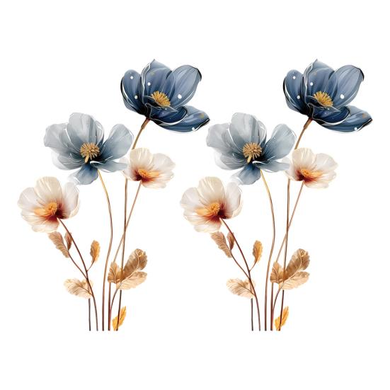 3D Flower Wall Stickers Removable Waterproof Floral Wall Decal Gold Blue White Peel