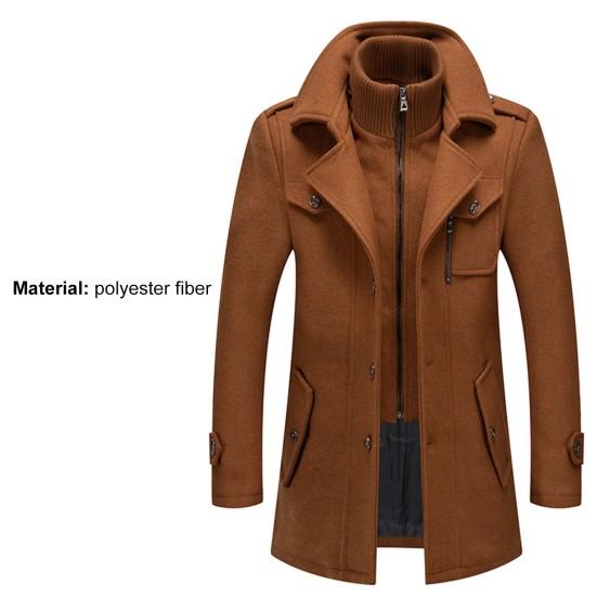 Giacca da Uomo Monocolore Finto Due Pezzi Autunno Inverno Zip Bottoni Cappotto per Uso Quotidiano