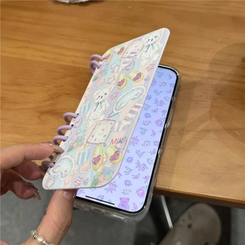 Cute Bear Doll Book Case for Apple 16 Promax Mobile Phone Case for IPhone 15 Laptop Protective Cover