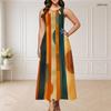 Women Plus Size Round Neck Triple Keyhole Cutout Sleeveless Printed Long Dress