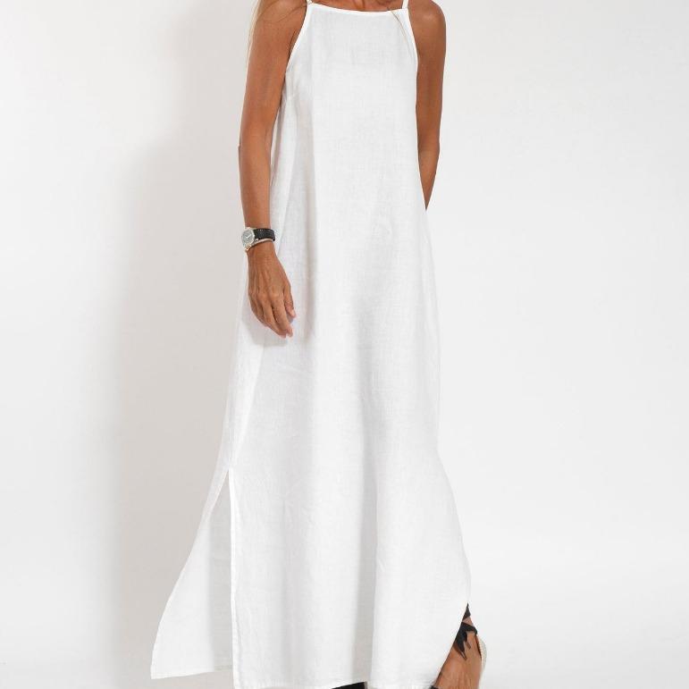 Ženy Sexy ohlávkový límec Oblečení bez rukávů Ležérní Bavlna Povlečení Dělené Špagety Popruh Dlouhé maxi šaty