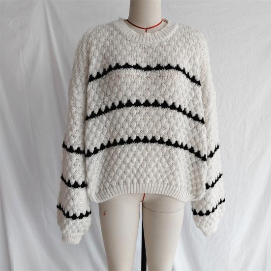 Dámský pulovr Svetr Pruhovaný potisk Volný střih Pletený svetr Topy Kulatý výstřih