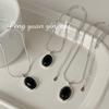 S925 Sterling Silver Black Agate Oval Necklace for Women: High-End, Simple Design with Snake Bone Chain