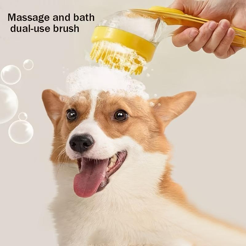 2pcs Soys Self-Cleaning Pet Massage & Bath Brush Suitable for Dogs & Cats with Built-In Shampoo Dispenser, Detangling Brush & Massager, Gentle