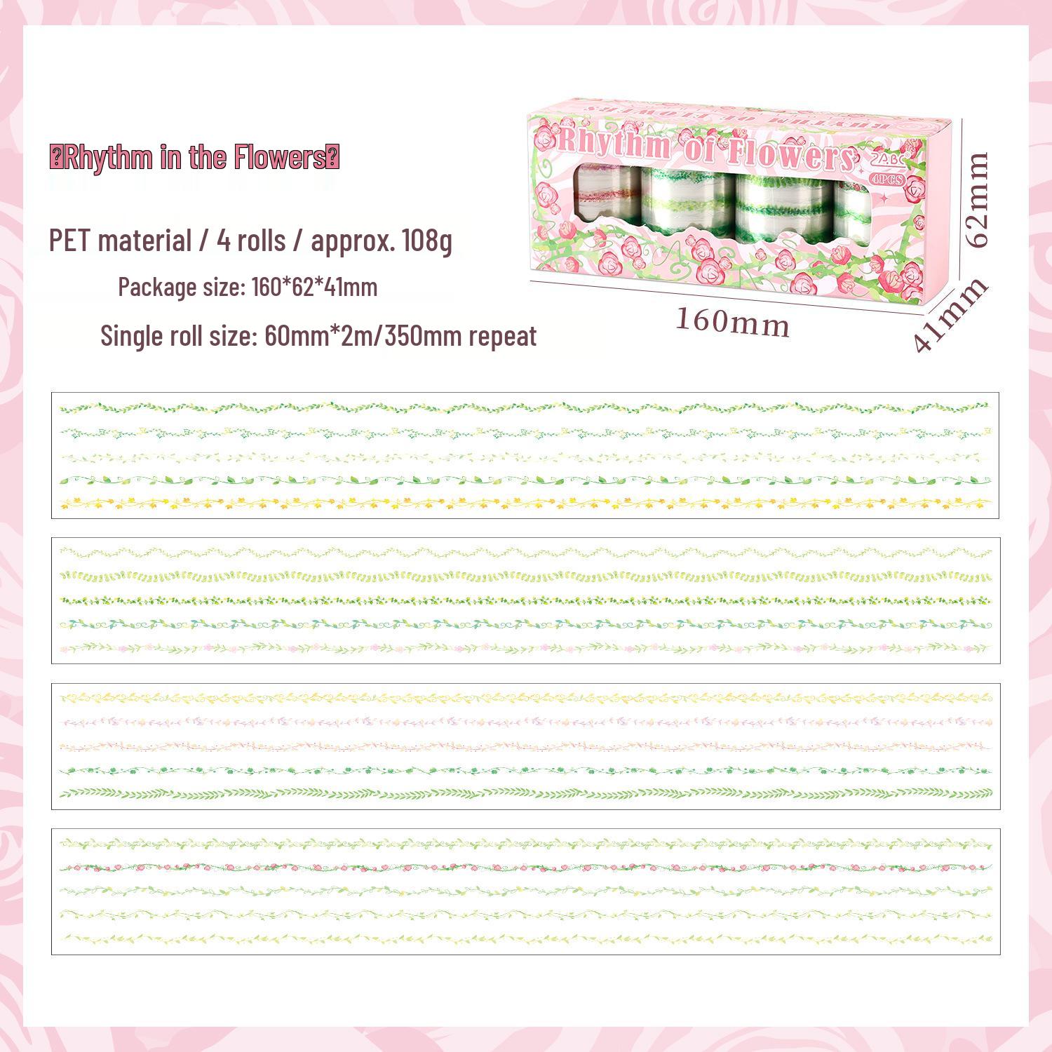 ZABC Iridescent Ribbon Set: Cross-Cut PET Tape with Plant Vine Theme, 4 Rolls, 2 Styles Available