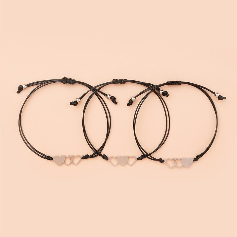3 Pcs Three Sisters Stainless Steel Heart Bracelet Handmade Matching Heart Distance Heart-to-Heart Sister Card Bracelets
