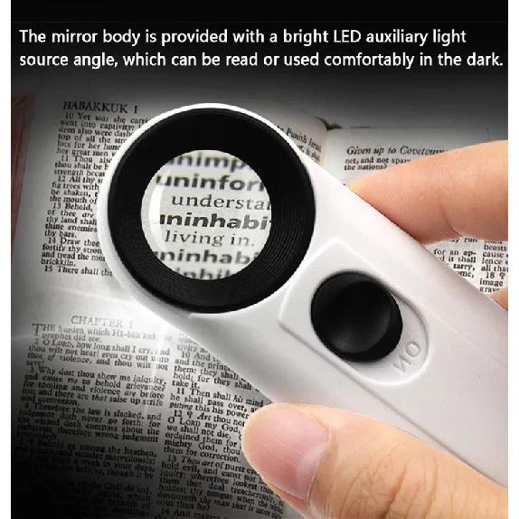 Handheld 40x Magnifying Glass with 2 LED Light Handheld Magnifier Loupe Acrylic Lens Glass Loupe Jewelry Repair Tool