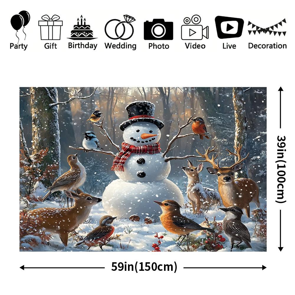 1Pcs Snowman Bunny Winter Scene Decoration Background Christmas Backdrop Decorations For Photo Studio Photo Booth Party