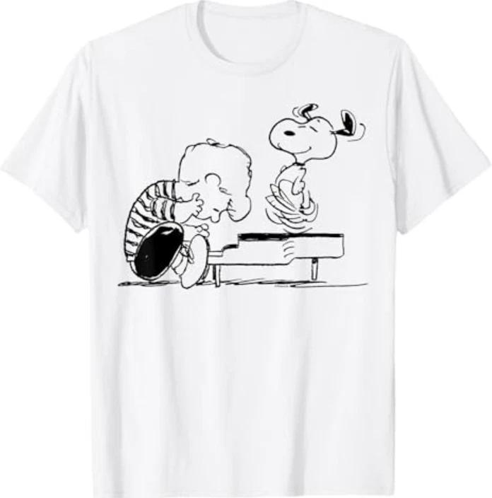 Peanuts - Schroeder and Snoopy Piano T-Shirt M