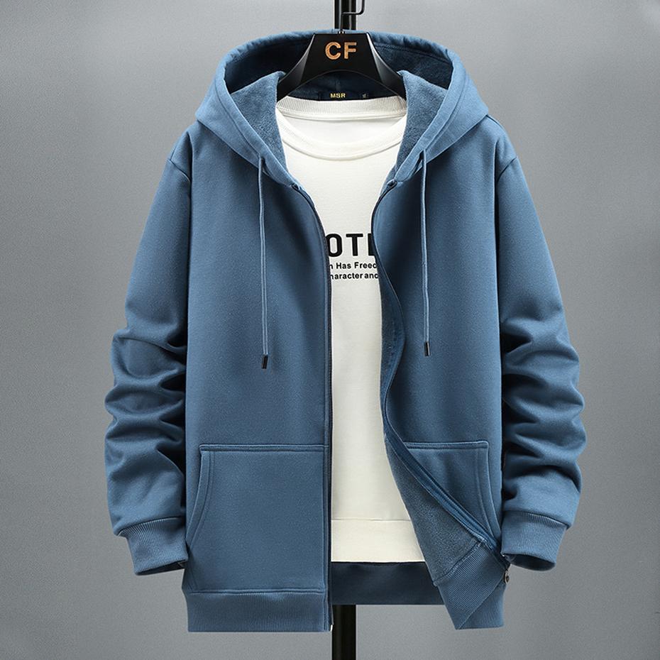 Herbst Winter Hoodie Männer Fleece Hoodies Einfarbig Jacke Zip Up Hoodies Strickjacke