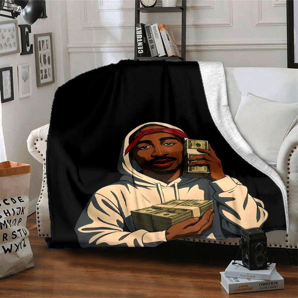 1 Stück 2Pac Hip Hop Decke Weich Leicht Ganzjahres Mehrzweck Überwurf für Sofa, Bett, Büro & Picknicks, Französischer Stil mit Ikonischem Albumcover & Zitaten