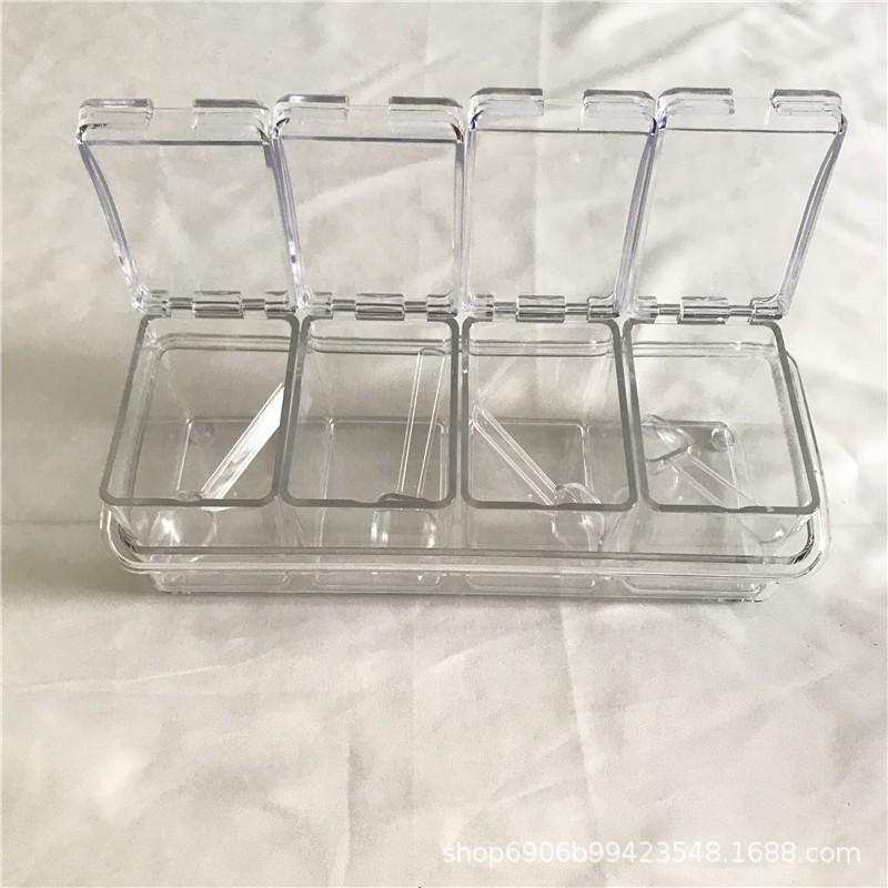 Clear Seasoning Box Set of 4 Crystal Seasoning Storage Container with Spoon Clear Seasoning Rack Spice Pots for Pepper Spice