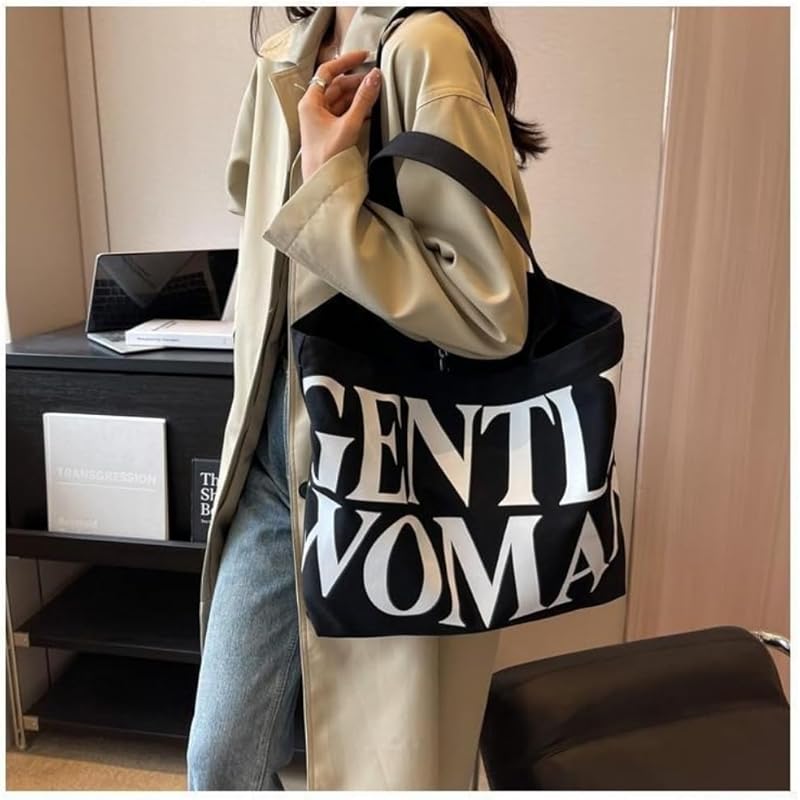 

Aesthetic Canvas Tote Bag With Inner Pocket For Women, Large Capacity Shoulder Bag For Travel Work Sport чёрный