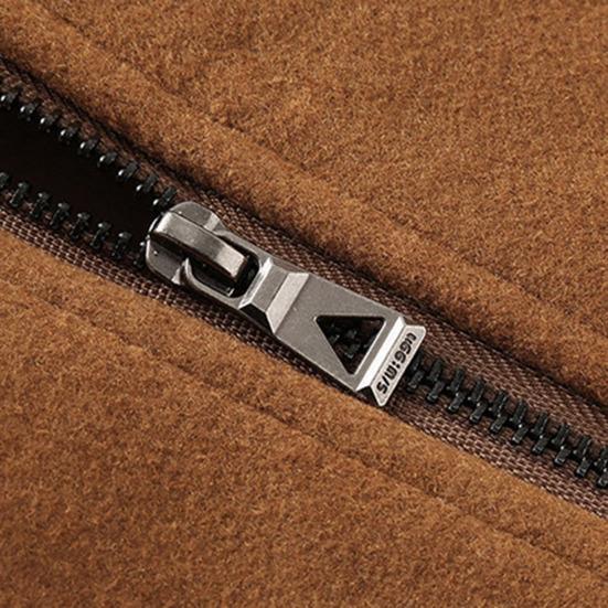 Men Woolen Coat Stand Collar Lapel Long Sleeve Solid Color Mid-length Business Coat Zipper Button Closure Work Windbreaker