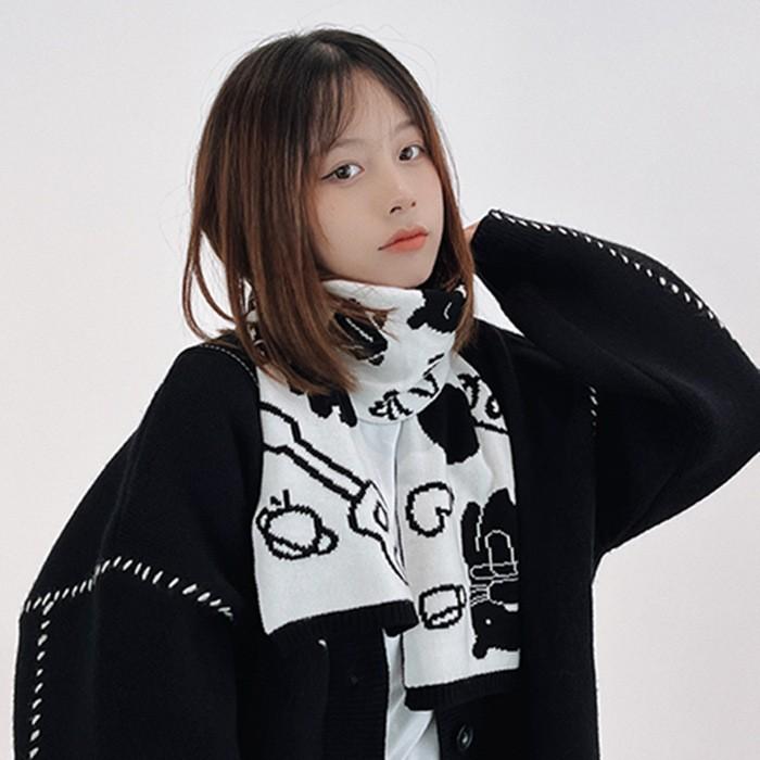 

Мужской и женский осенне-зимний теплый шарф для пар в корейском стиле, универсальная удобная вязаная шаль из кашемира чёрный