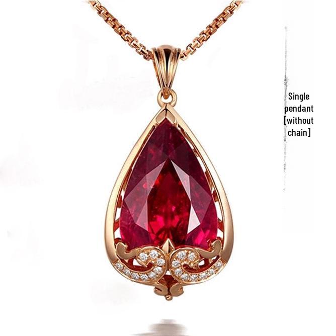 Teardrop Imitation Pigeon Blood Red Tourmaline Rose Gold Pendant Necklace