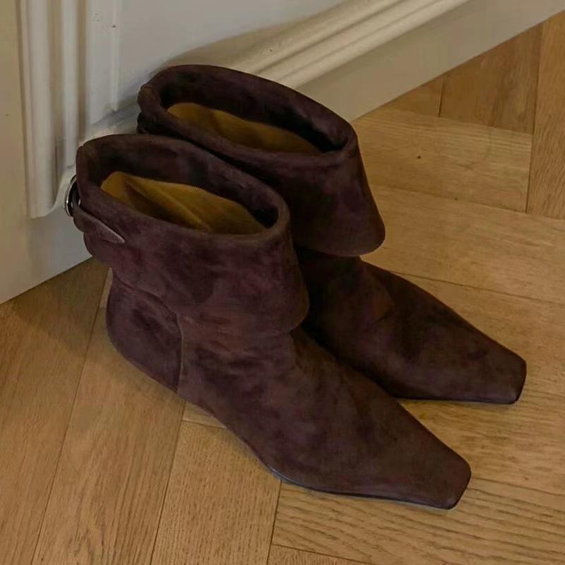 

Sheepskin Edition~ Niche Chelsea Boots Skinny Boots Women s Short Boots Autumn and Winter Flat Bottom Square Head Western Cowboy Boots 40