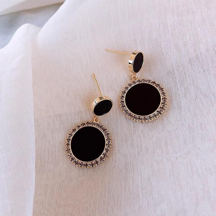 Elegant Gold-Plated Black Zircon Stud Earrings - Niche Design for a Luxurious Fashion Statement
