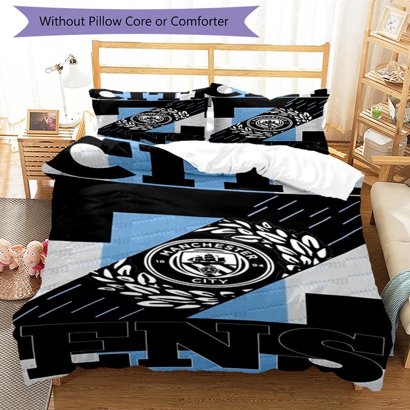 City Football Club Printed Pattern Duvet Cover Set – Includes 1 Duvet Cover and 2 Matching Pillowcases Bedroom Decor Christmas Gifts