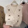 Spring and Autumn Thickened Bow V-neck Knitted Vest Women's Youthful Outerwear Cardigan Top