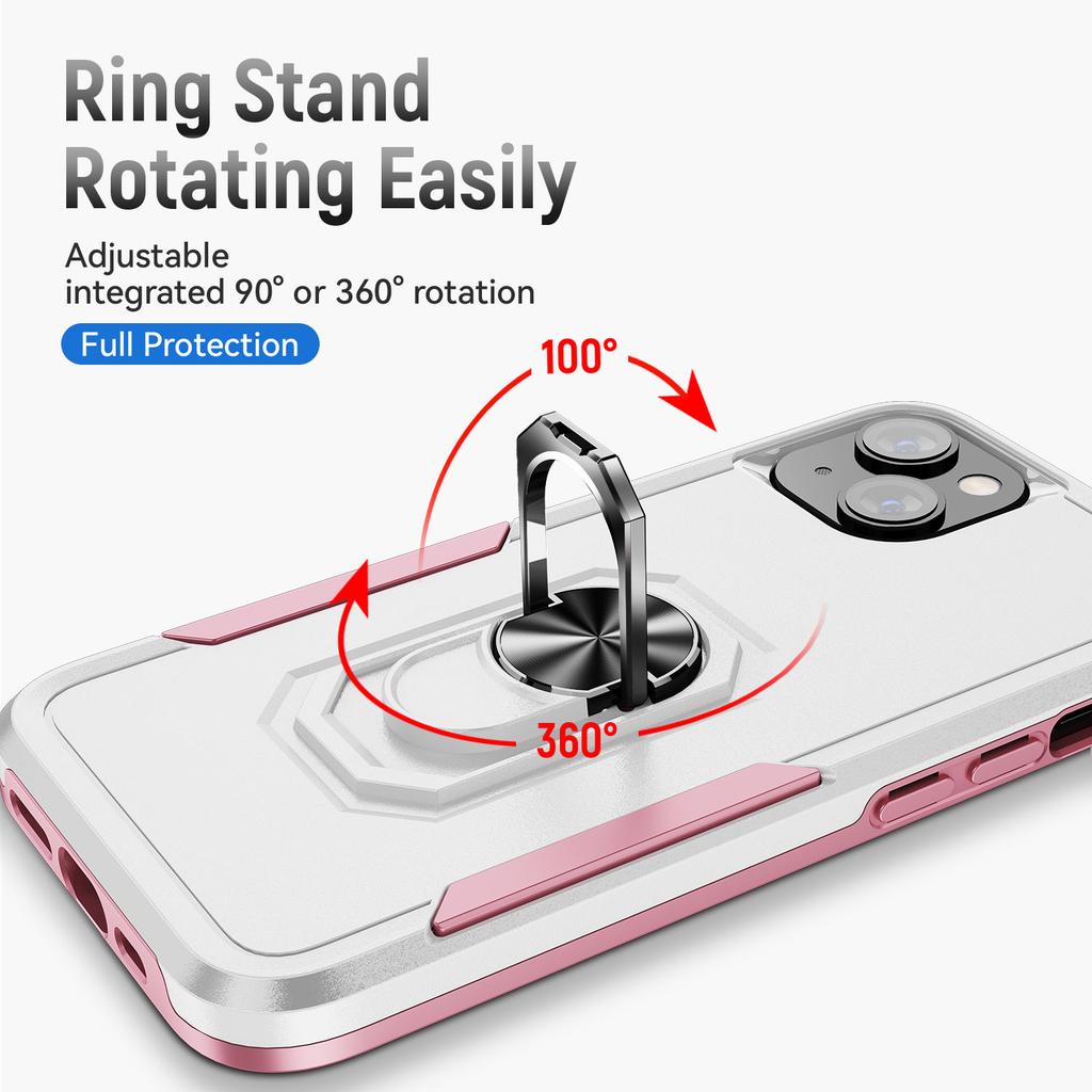 For iPhone 15 PC+TPU Shockproof Cover Anti-fall Phone Case with Ring Kickstand