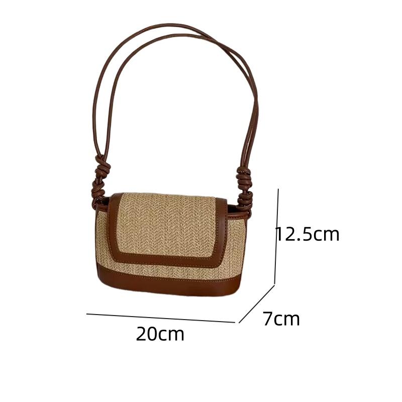 Summer New Grass Woven Handheld Bags Color Blocking Splicing Fashion Bucket Bags Leisure Versatile Crossbody Bags Shoulder Bags