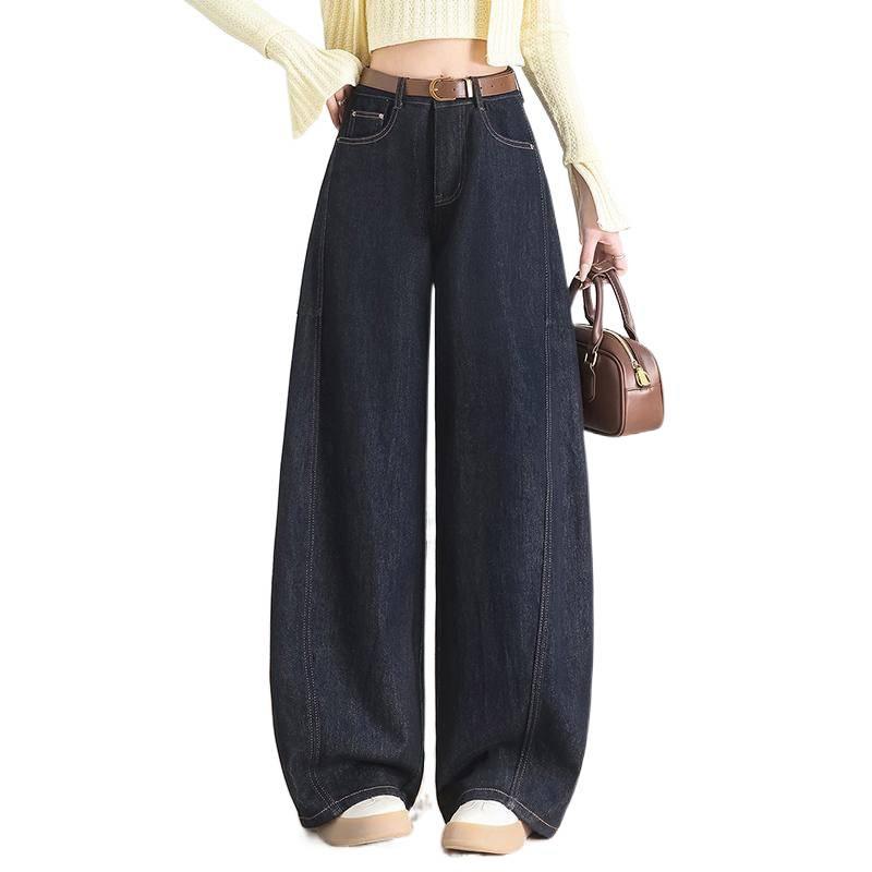 Denim scimitar pants women's summer new high waist drape loose straight small retro wide leg trousers