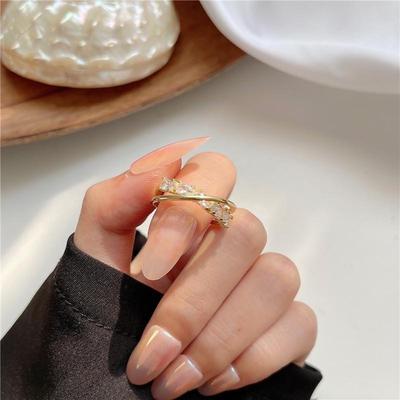 Trendy High-Flash Zircon Adjustable Open Ring for Women