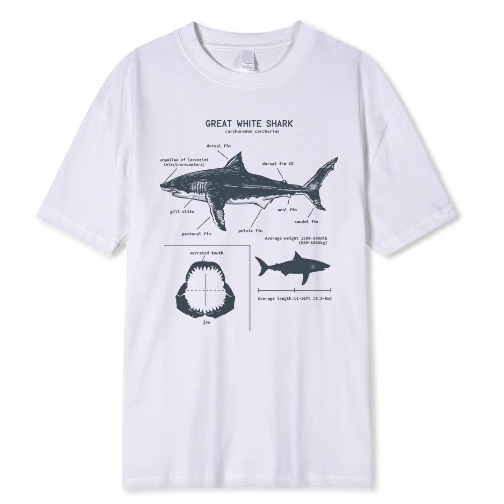 Great White Shark Anatomy TShirt New Summer Unisex Street Short Sleeve Hip Hop Punk Style Boy Casual Tops Oversize White Tees S