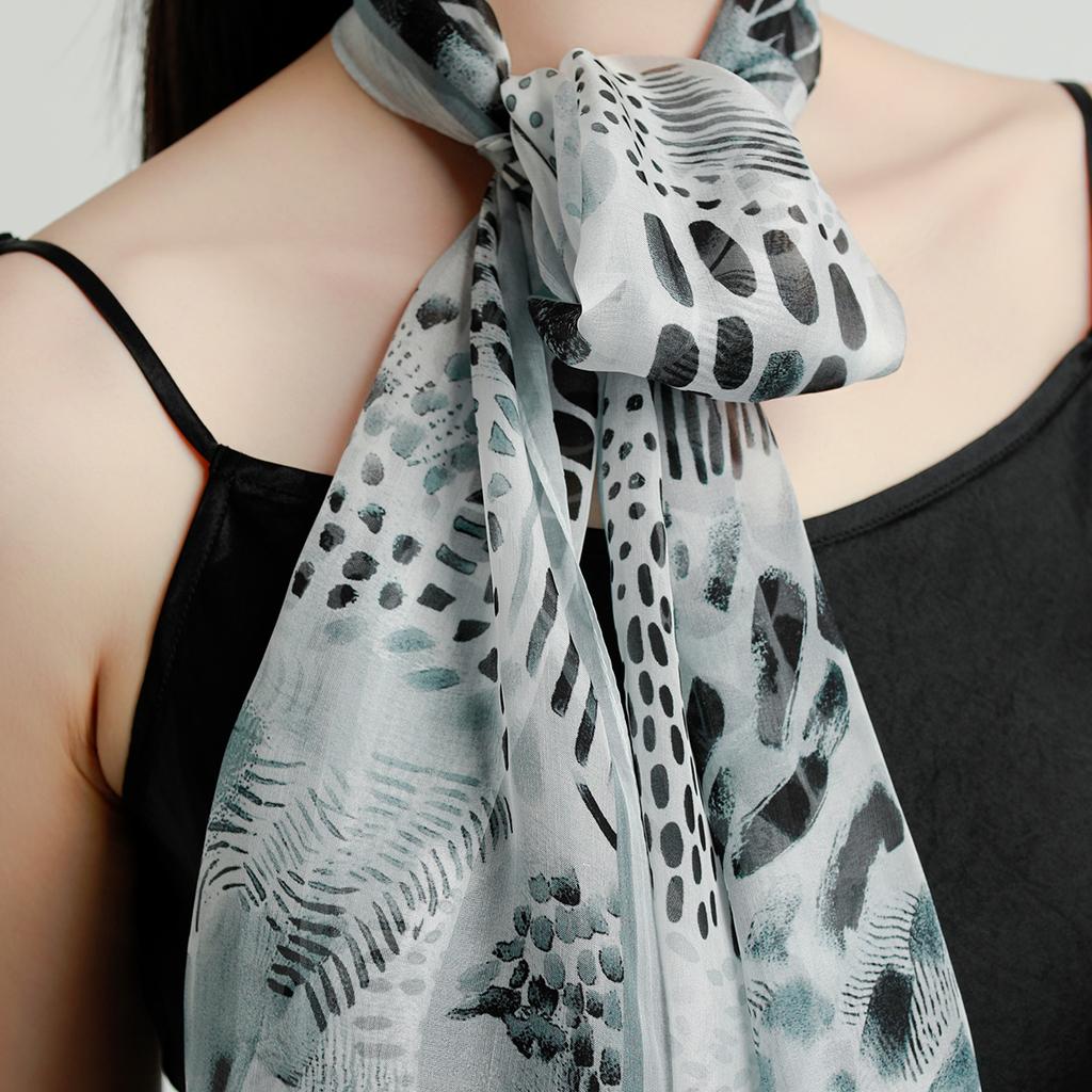 New 100% Mulberry Silk Lightweight Chiffon Fashionable High-end Drift Ribbon Women's Versatile Silk Scarf