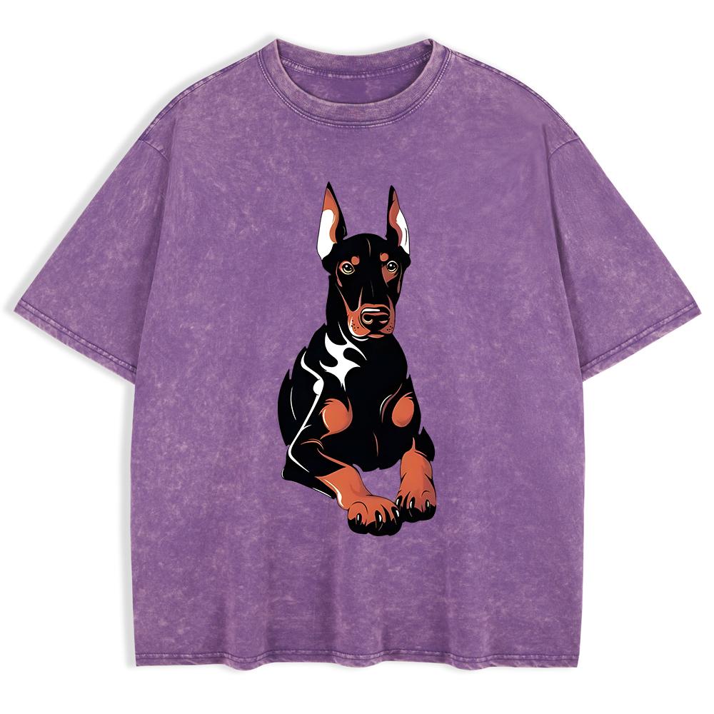 Doberman Dog Printing Washed T-Shirts Mens Cotton Short Sleeve Tops Summer O-Neck Oversized T Shirts Basic Clothes