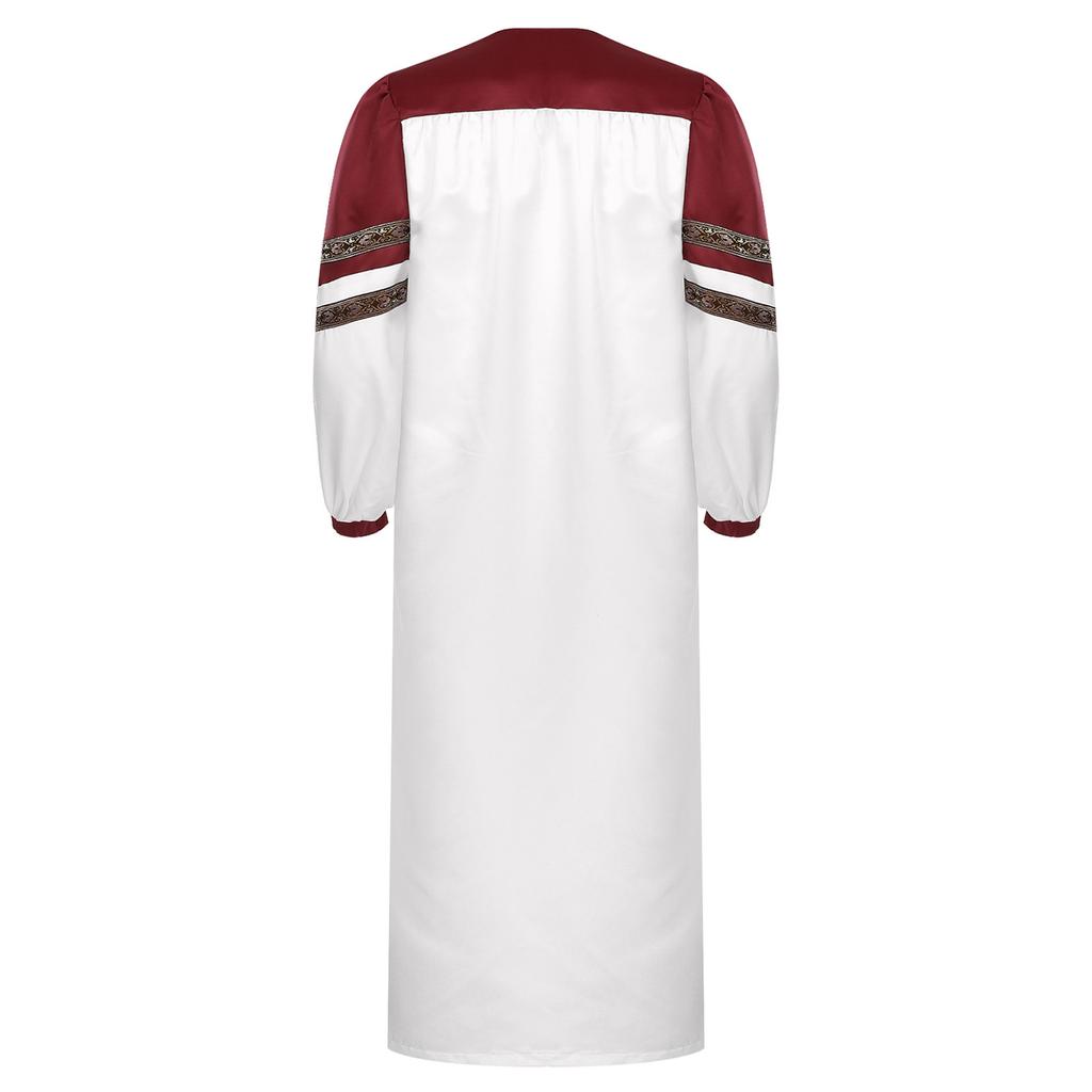 Mens Choir Robe Halloween Cosplay Theme Party Costume V Neck Embroidered Stripes Long Sleeve Clergy Gown