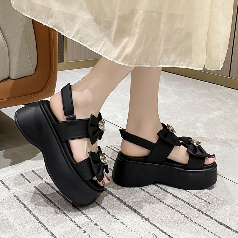 Fashion Summer Embed Rhinestone Wedges Sandals 7.5CM Ladies Beach Slippers High Heels Sandals Women Casual Platform Chunky Sandalias