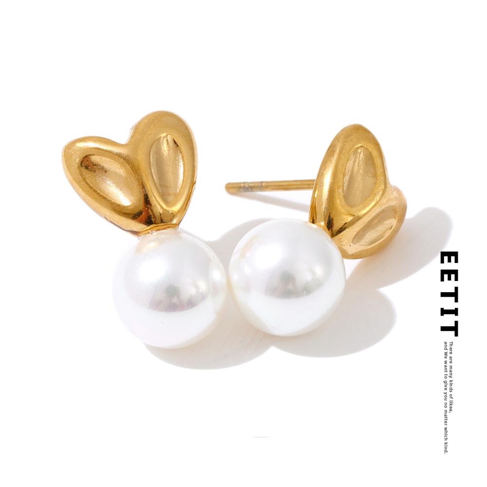 Eetit Daily Imitation Pearls Small Heart Stud Earrings Arrivals Stainless Steel Sweet Chic Korean Style Ear Accessories Jewelry
