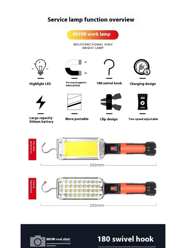Portable COB Lanterns USB Rechargeable LED Flashlight Auto Repair Camping Working Lamp Use 2*18650 Battery with Hook Magnet