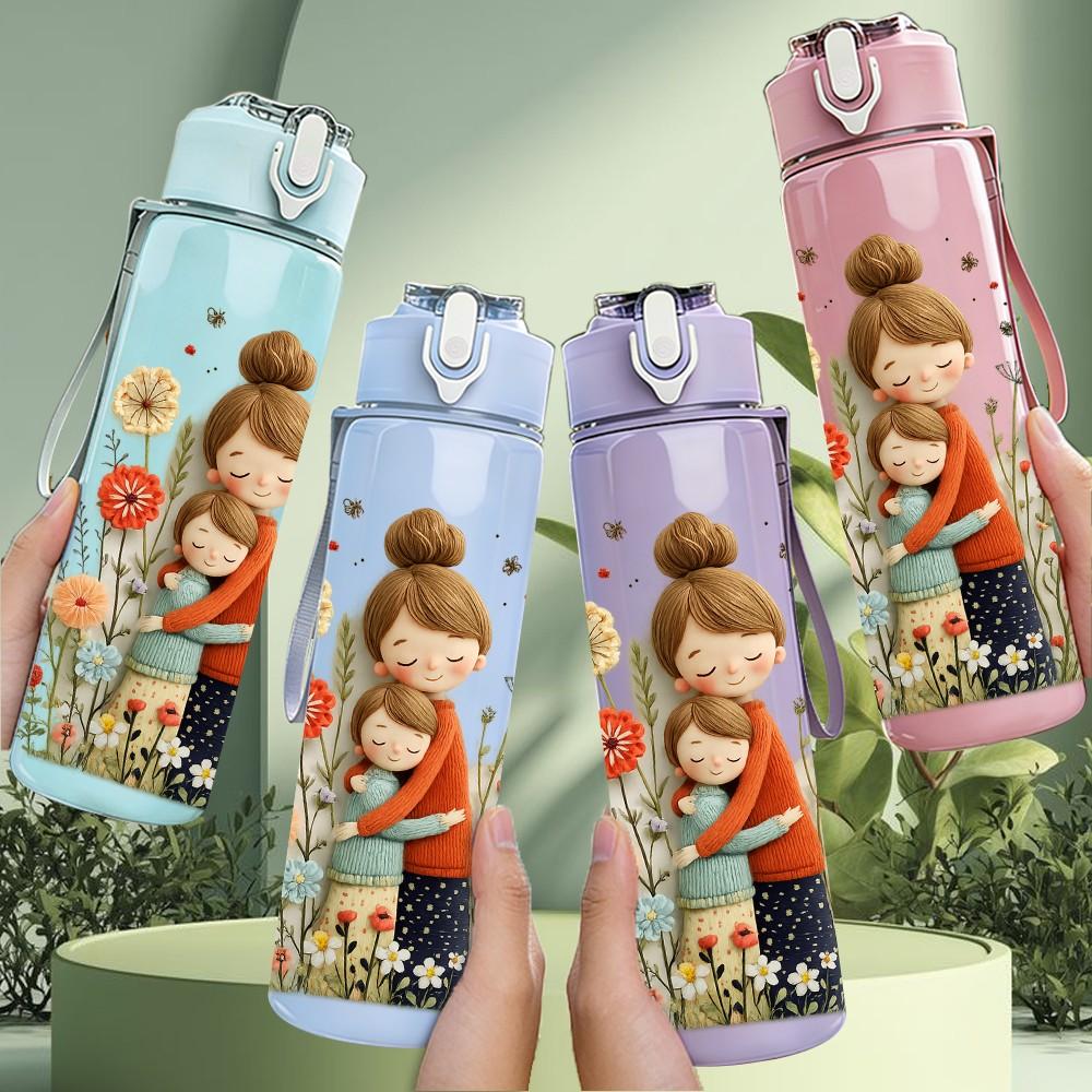 1PC Little Girl Hold Flower Basket Print 750ml Color Plastic Sports Water Bottle Leakproof Flip Straw Lid Suitable for Sports Office Home Use
