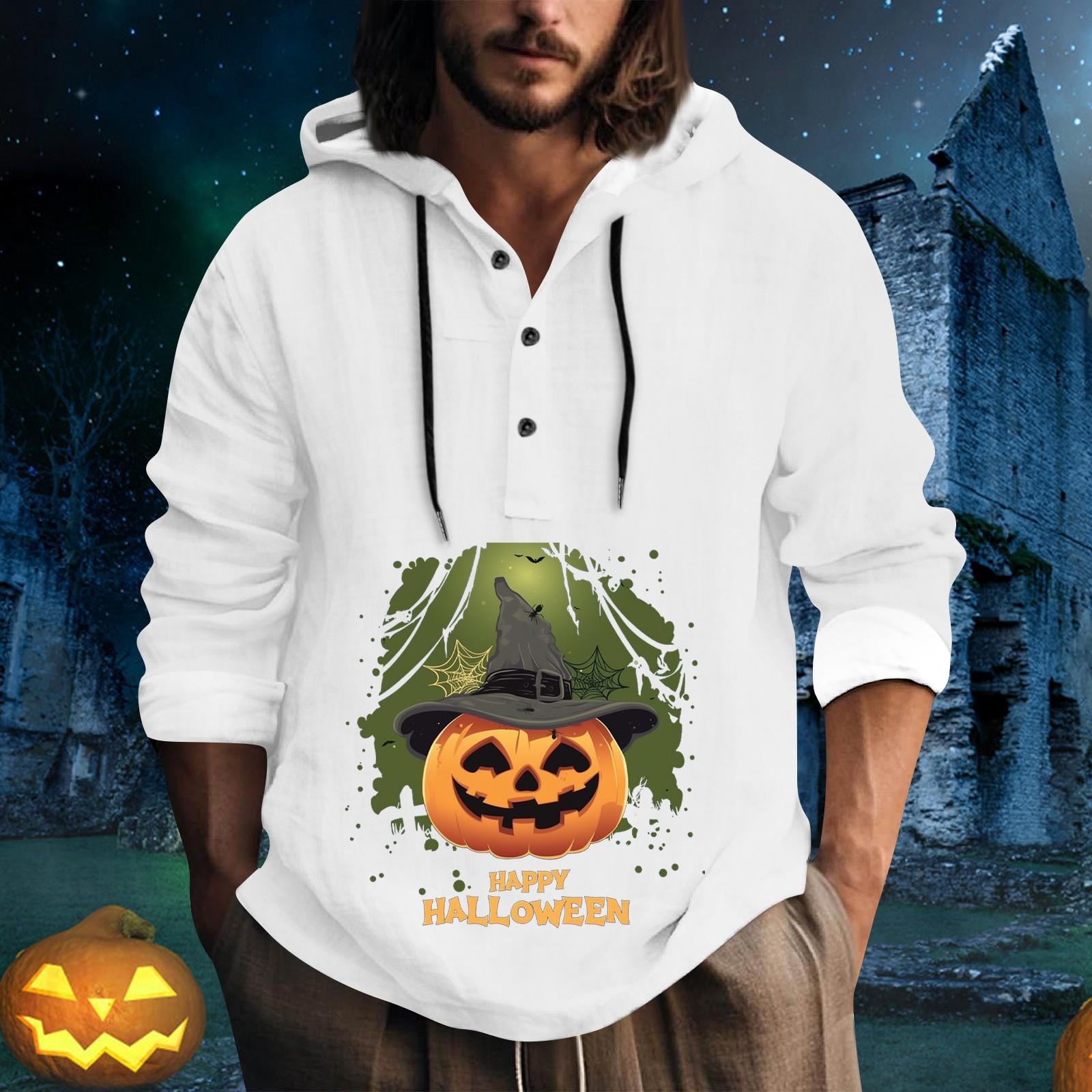 

Мужская толстовка с капюшоном и принтом «Хэллоуин» большого размера с завязками на пуговицах M зелёный