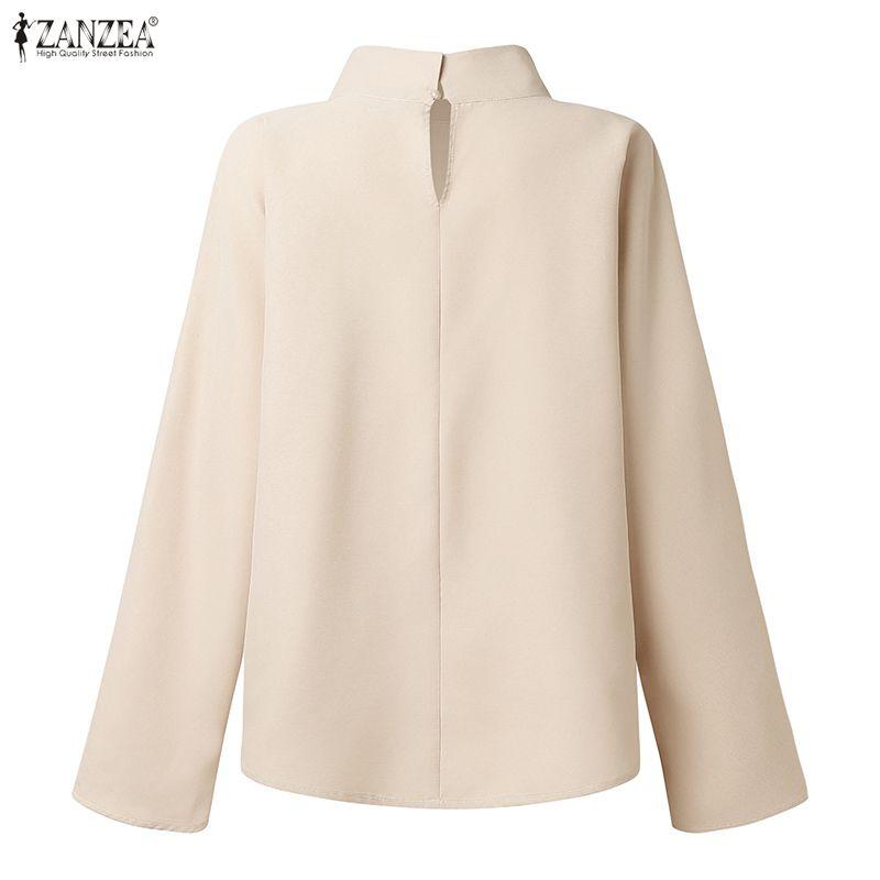 ZANZEA Women Stand Collar Loose Casual Long Sleeve Blouse