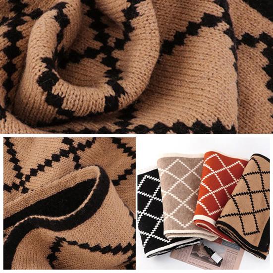 Yousheng Women Scarf Rhombus Pattern Knitted Scarf Double-Sided Warm Lightweight Winter Neck Warmer Outdoor Cycling Scarf