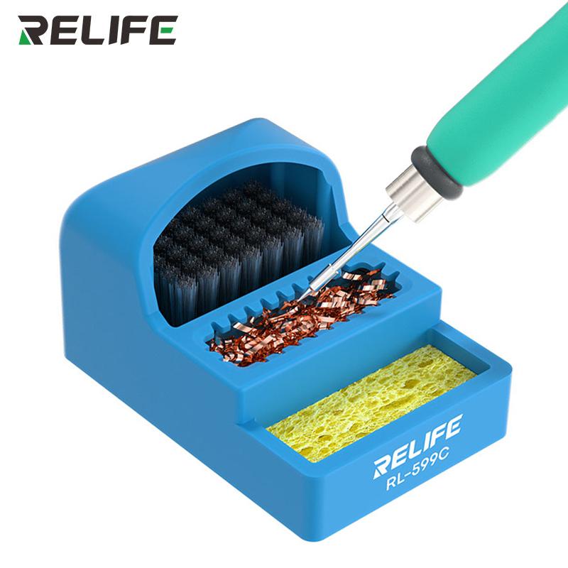 RELIFE RL-599C Solder Tip Cleaner 3-IN-1 Steel Brush/Copper Wire Ball/Sponge Welding Soldering Iron Tips Cleaning Tools