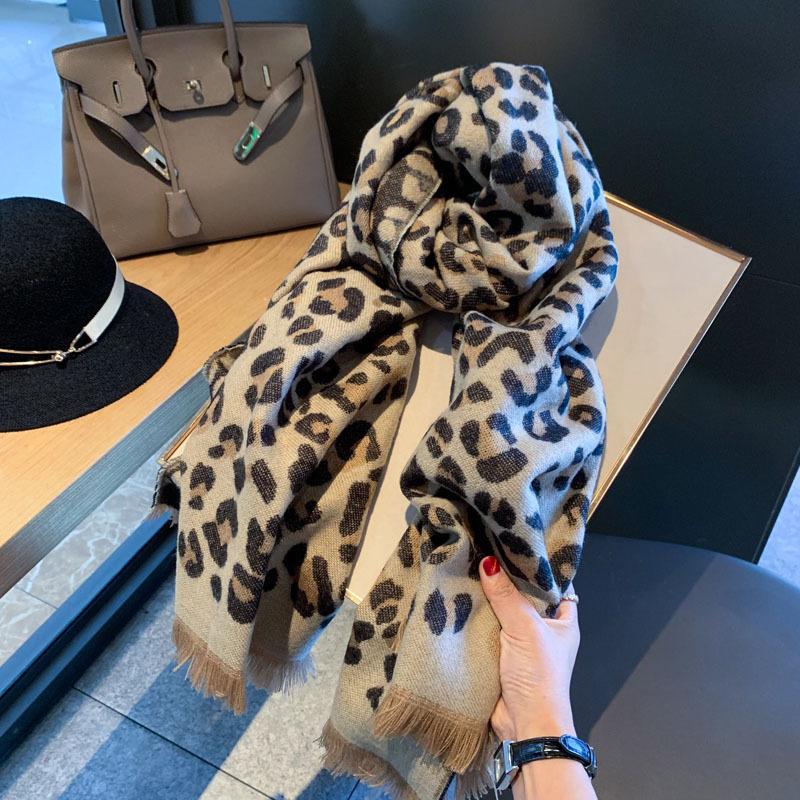 Leopard Print Scarf Women's Warm Thickening European and American Style Versatile Imitation Cashmere Shawl