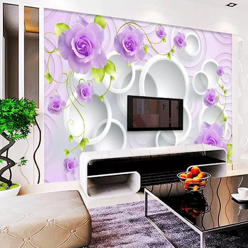 Mural Wallpaper Modern 3D Stereo Flowers Circle Photo Wall Paper Living Room TV Sofa Background Wall Home Decor