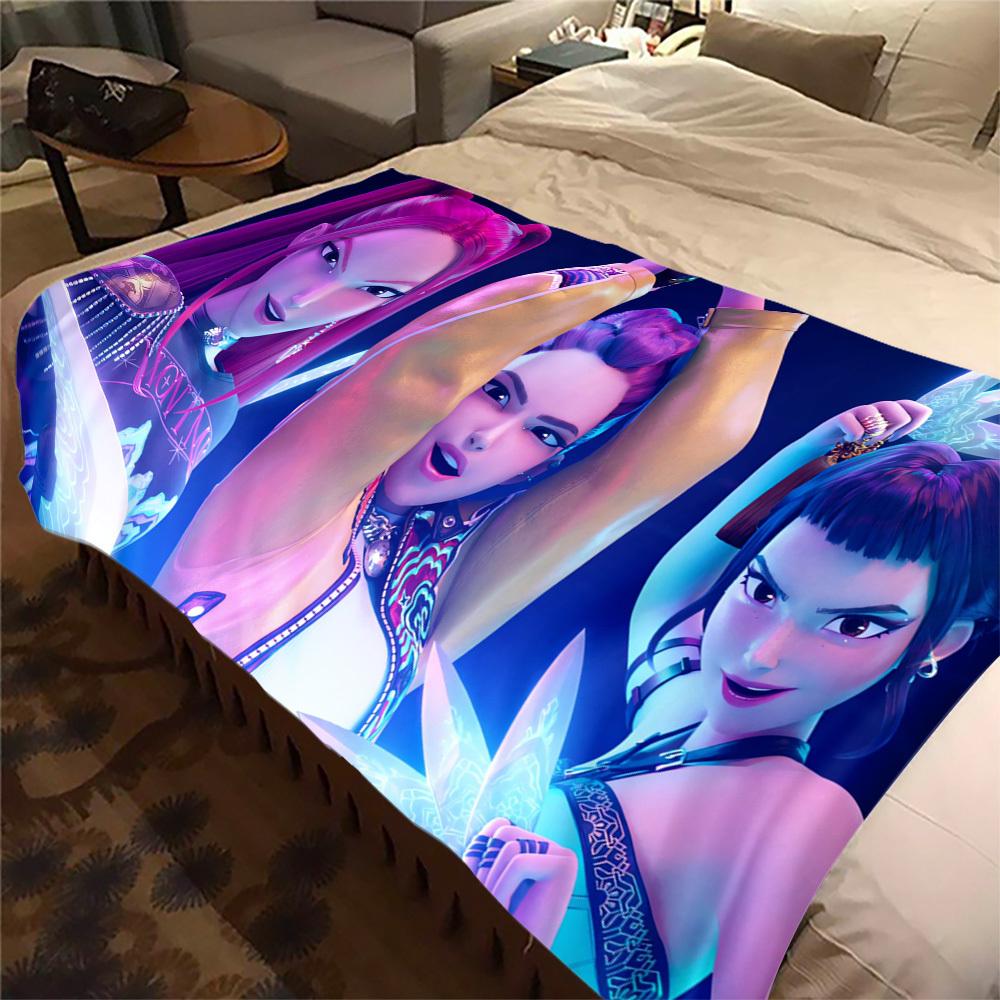 1Pc K-Pop Demon Hunters Print Flannel Blanket, High quality Digital Printing, Comfortable for All Seasons, Home DecorGifts821036