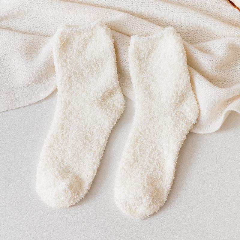 Autumn and Winter Half-fleece Socks, Coral Fleece Women's Solid Color Socks, Thickened Warm Mid-calf Socks, Postpartum Socks, Floor Socks