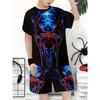 Boys' 3D Print Casual T-Shirt and Shorts Set - Vibrant Spider Graphic, Red Blue Design, Breathable Polyester, Regular Fit Short Sleeve