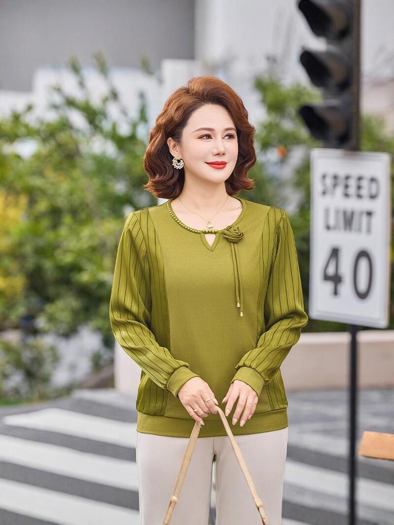 2025 Stylish Slimming Long-Sleeve Blouse for Middle-Aged and Elderly Mothers