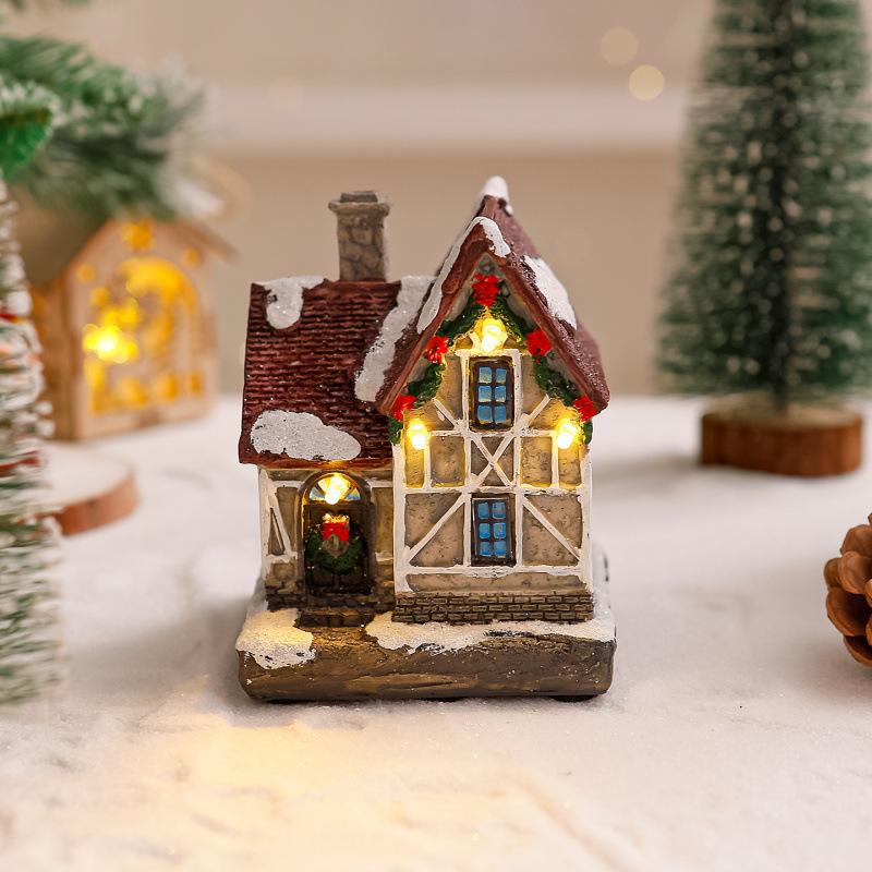 LED Resin Christmas House Snow Village Miniature Light-Up Decor Xmas Glow Gift New  Decoration Christmas Thanksgiving Gifts