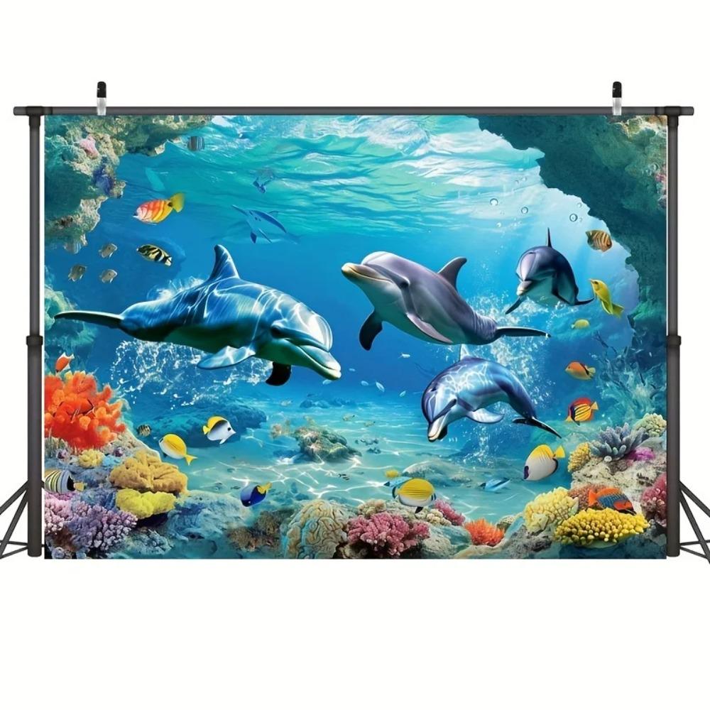 Underwater World Backdrop Undersea Pearl Shell Tropical Fish Dolphin Turtle Coral Deep Sea Sunlight Photography Background Props
