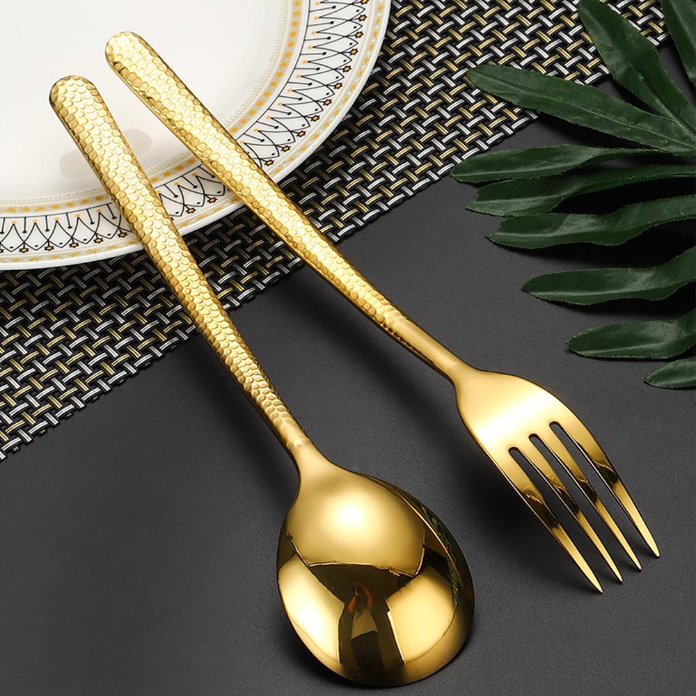 4/8/16Pcs Dinnerware Set 304 Stainless Steel Hammer Pattern Handles Steak Cutlery Fork Spoon Tableware Knives Dishwasher Safe